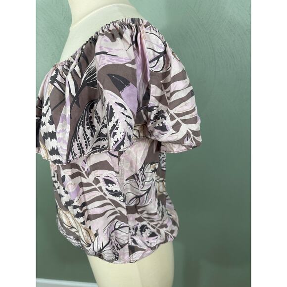 Unsubscribed Women's Size Medium Floral Off The Shoulder Silk Casual Blouse Tops - Picture 3 of 11